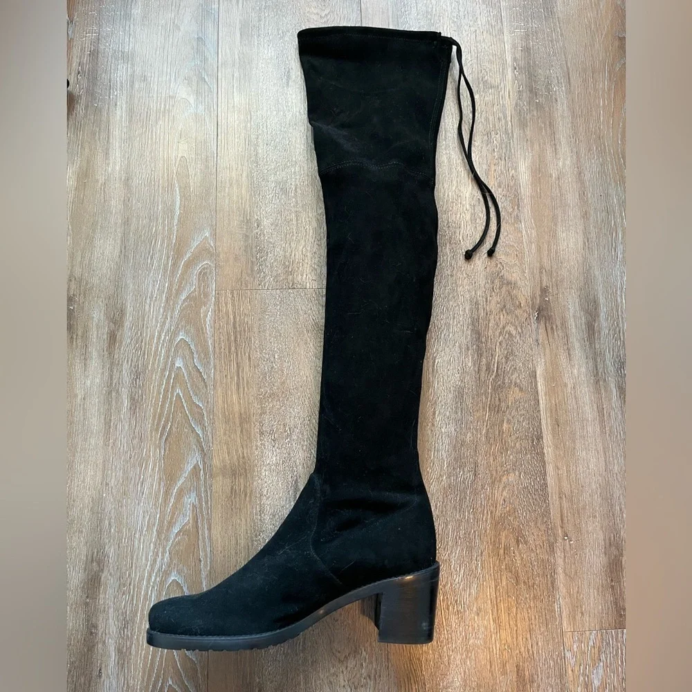 Stuart Weitzman Tieland Over The Knee Boots Size 9M Black Stretch Suede Leather